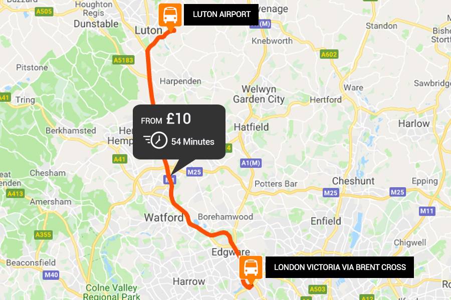 Luton Airport to from London Victoria via Brent Cross