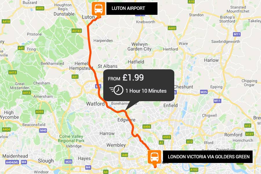 Luton Airport to from London Victoria via Golders Green