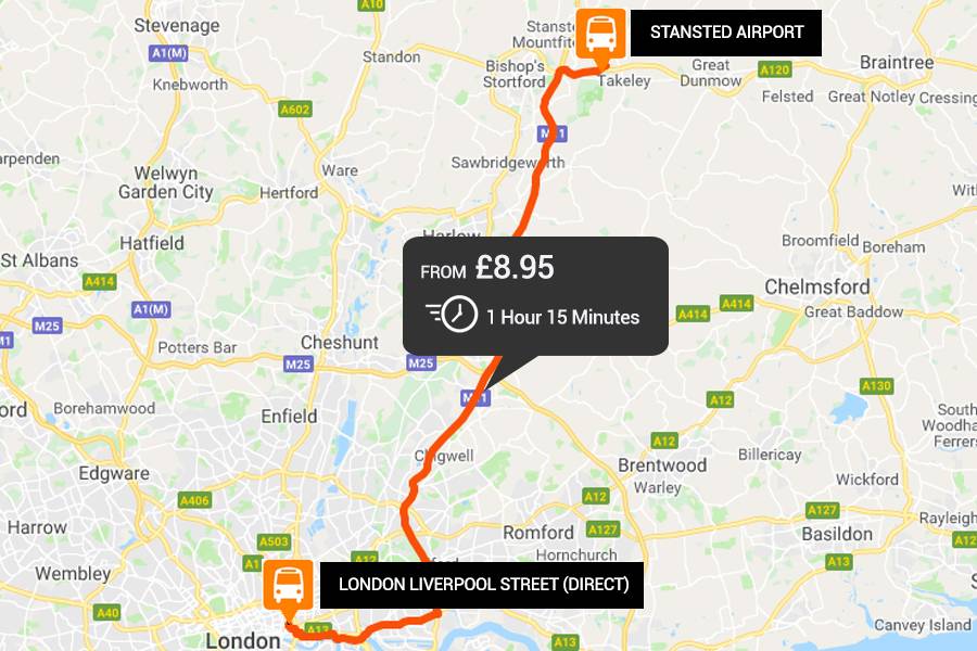 Stansted Airport to and from London Liverpool Street Direct